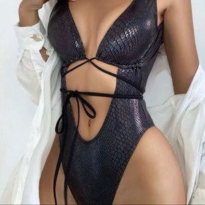 Black snake print one piece